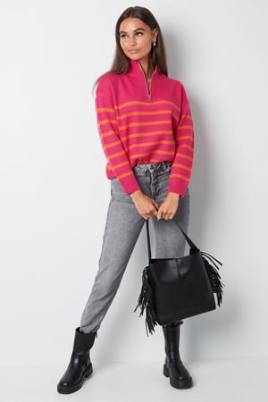 Knitted sweater stripes with zipper - beige black - SM h5 Picture9